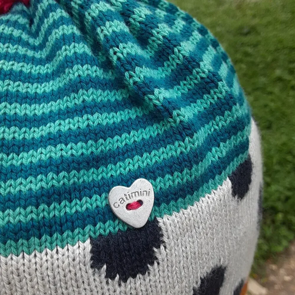 Catimini NWT sz 7/10 Pom Pom Toboggan Hat Stripes/Polka dots